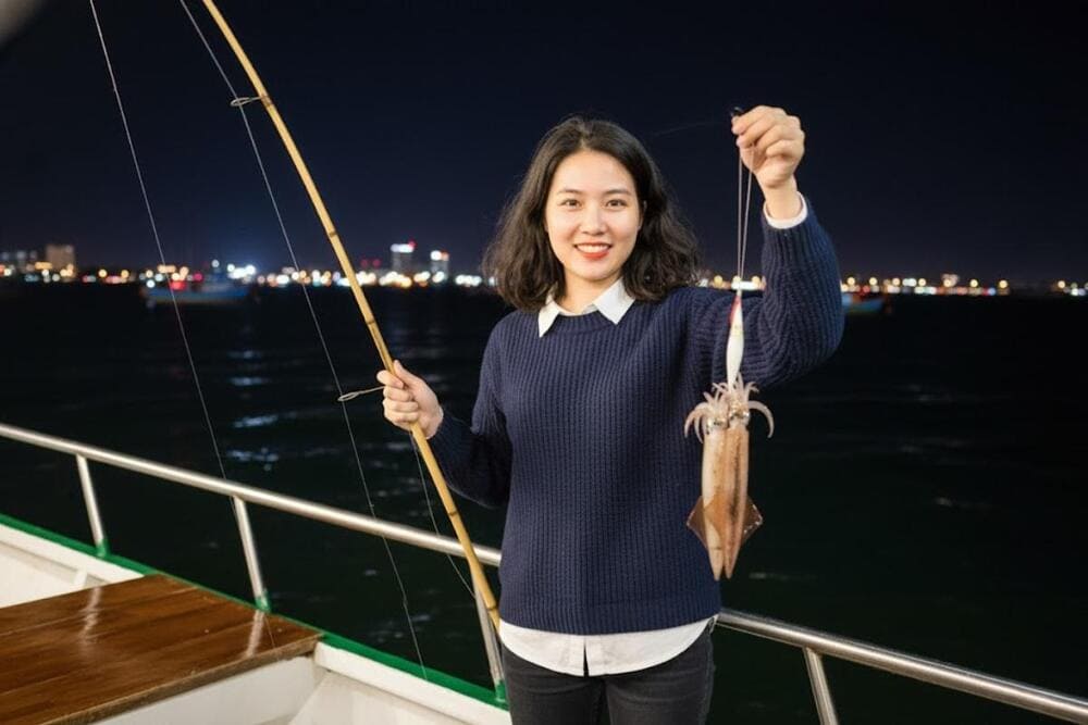 Trải nghiệm câu mực đêm mới lạ tại Cửa Đại.